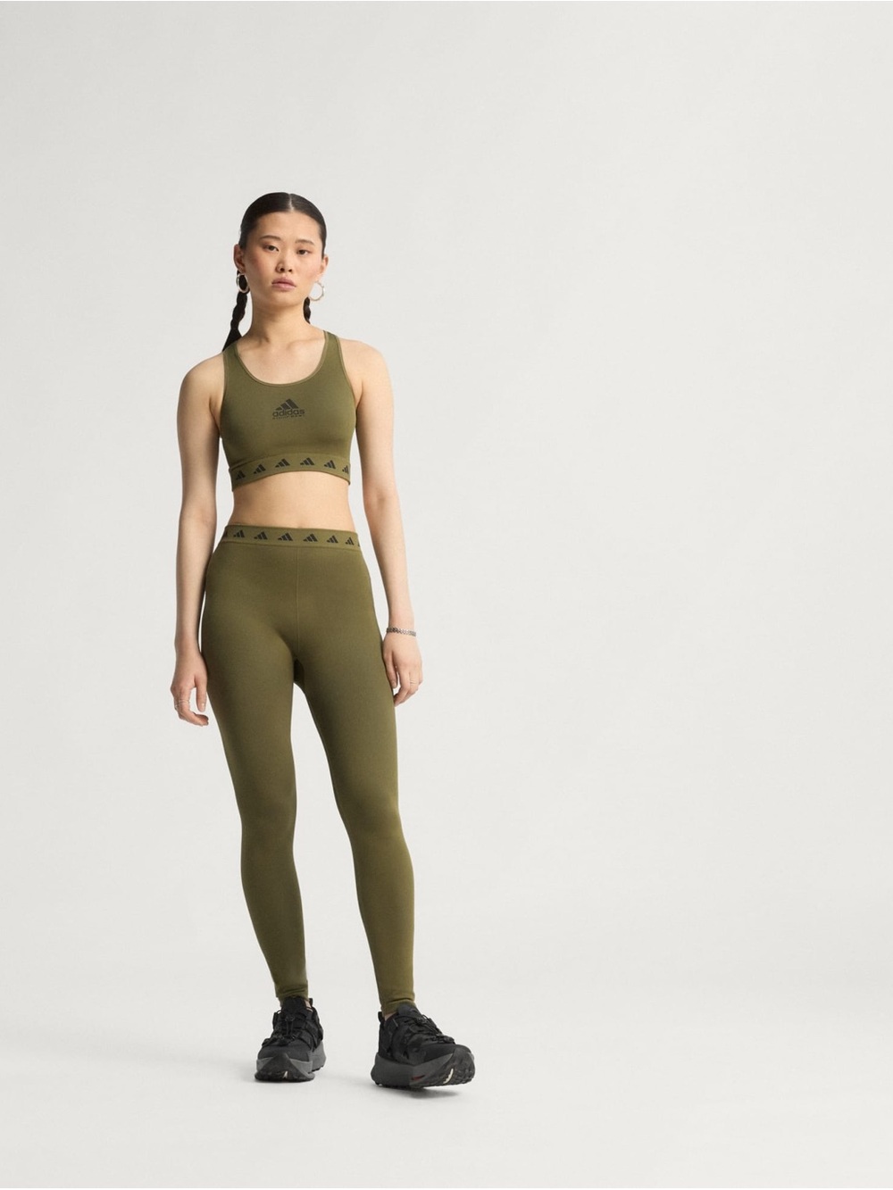 adidas Olive Green Seamless Crop Top and High-Waist Leggings